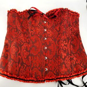 Under Bust Corset Waist Trainer Cincher Bustier 3XL Red Lace Tie Adjust Cosplay